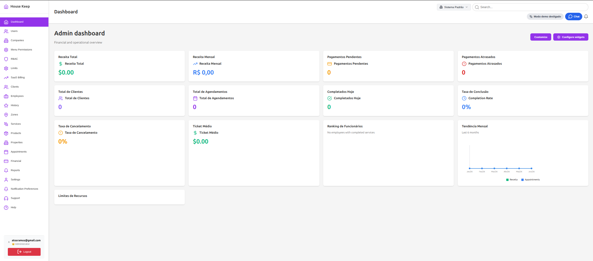 Agenda House Keep - Interface de agenda e serviços